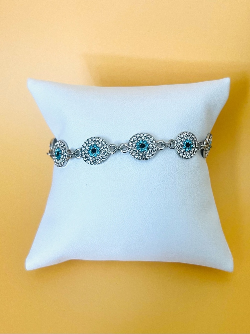 Paved evil eyes bracelet silver plated